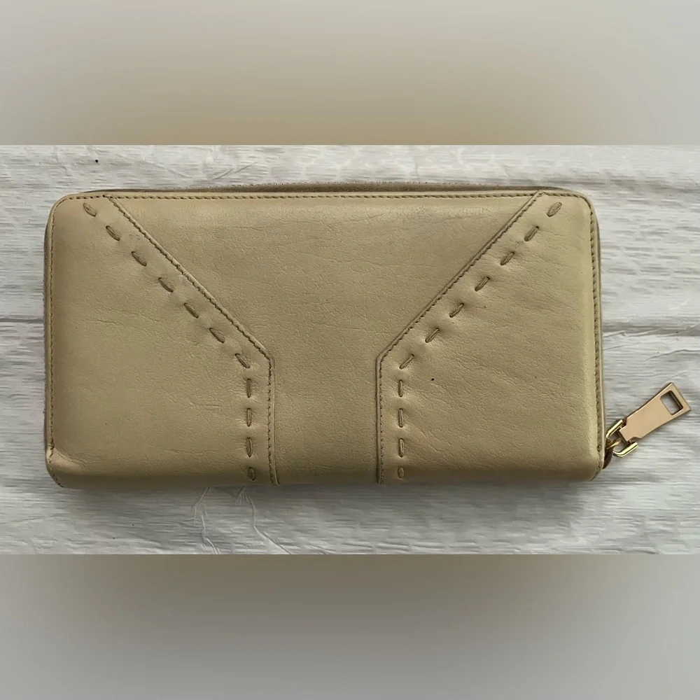 Yves Saint Laurent Tan Wallet with Gold Detail